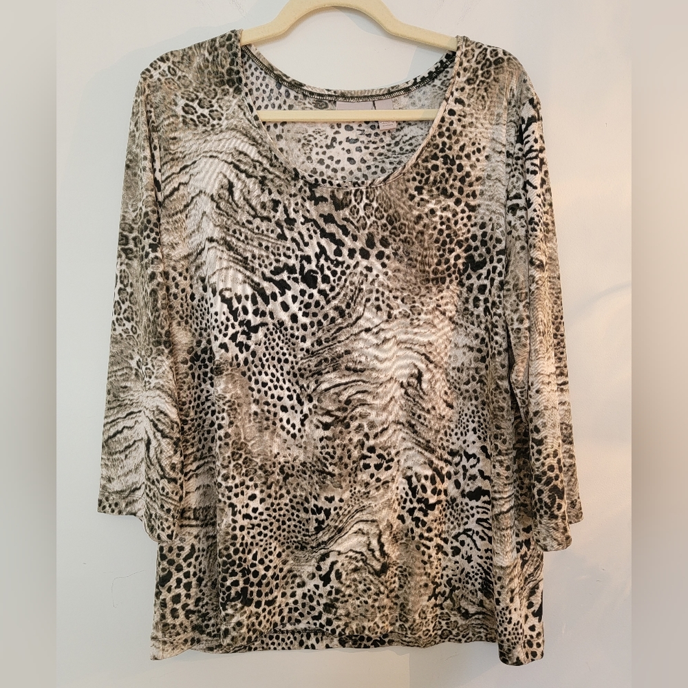 Easywear by Chico's Animal Priny 3/4 Sleeve Blouse, Size 3